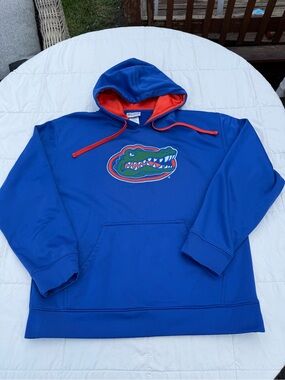 Majestic Blue Pullover Hoodie with Orange Accent